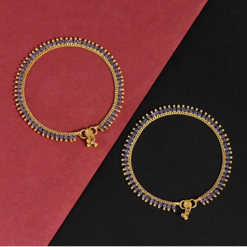 Generic Women's Blue Color Rhinestone Anklets (Free Size: Upto 10") - Image 3