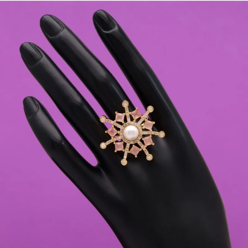 Generic Women's Pink Color American Diamond Finger Adjustable Ring - Image 2