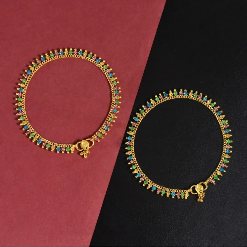 Generic Women's Multi Color Rhinestone Anklets (Free Size: Upto 10") - Image 3