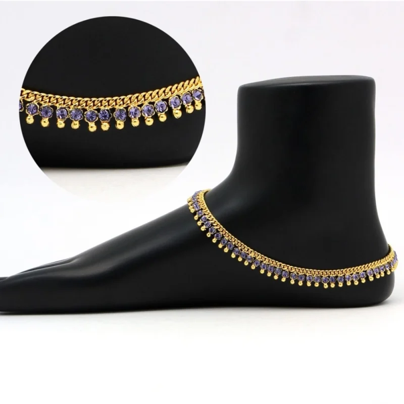Generic Women's Blue Color Rhinestone Anklets (Free Size: Upto 10") - Image 2
