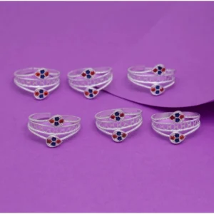 Generic Women's Multi Color Assorted Design Adjustable Toe Rings Combo Of 3 Pairs