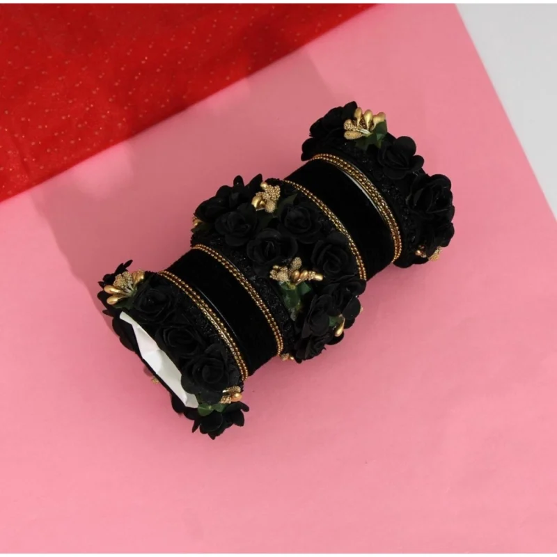 Generic Women's Black Color Floral Bangles Set: 2.4 - Image 2