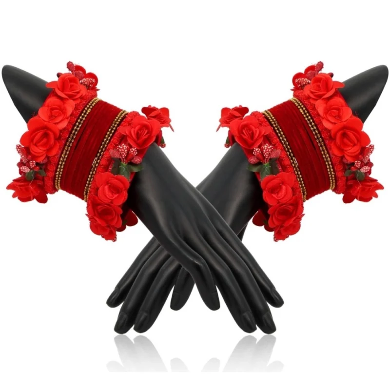 Generic Women's Red Color Floral Bangles Set: 2.4 - Image 2