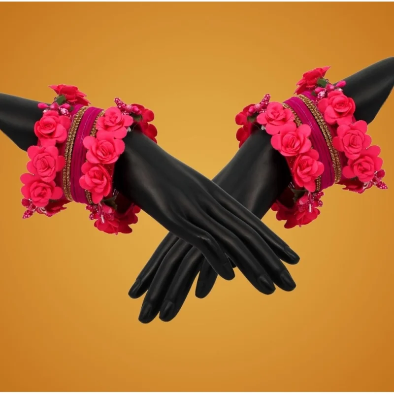 Generic Women's Rani Color Floral Bangles Set: 2.4 - Image 2