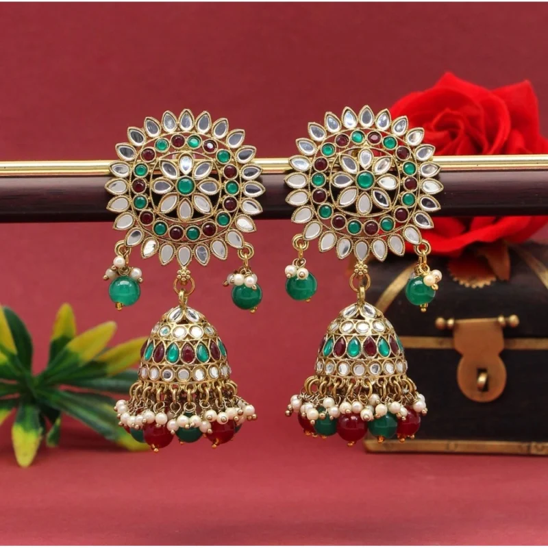 Generic Women's Maroon & Green Color Mirror Earrings
