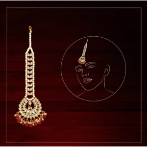 Generic Women's Maroon Color Imitation Pearl & Kundan Maang Tikka