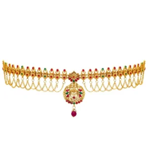Generic Women's Maroon & Green Color Glass Stone Kamarband Adjustable Chain