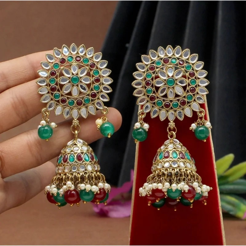 Generic Women's Maroon & Green Color Mirror Earrings - Image 2
