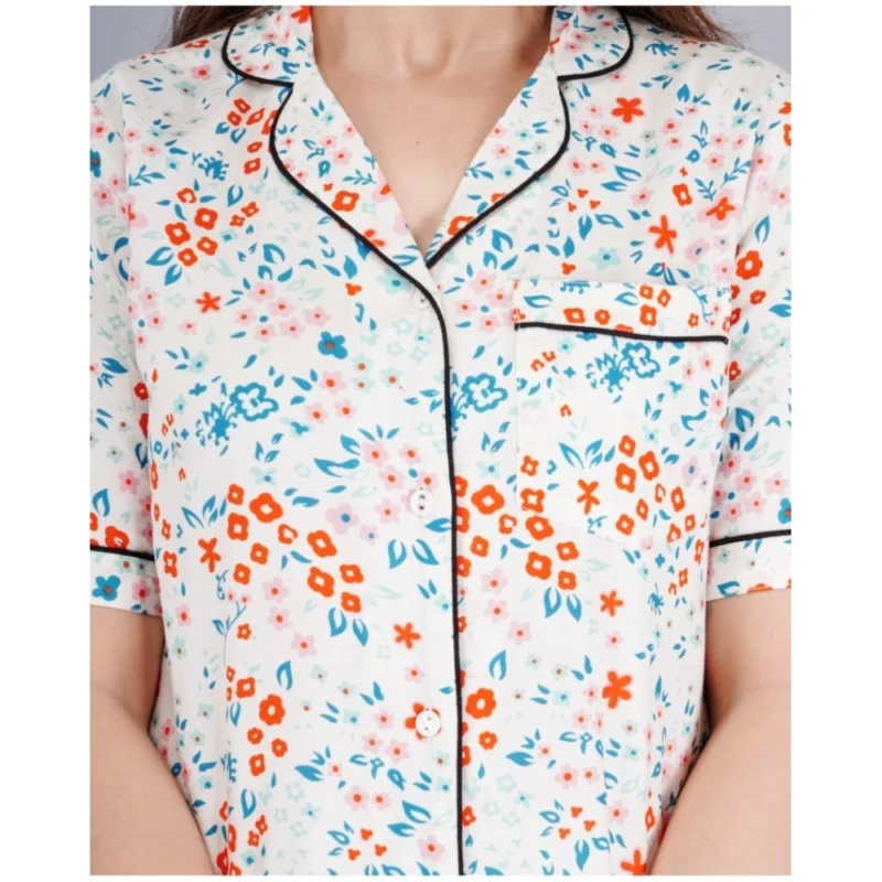 Generic Women's Casual Half Sleeve Printed Viscose Rayon Shirt With Pyjama Pant Night Suit Set (White) - Image 3