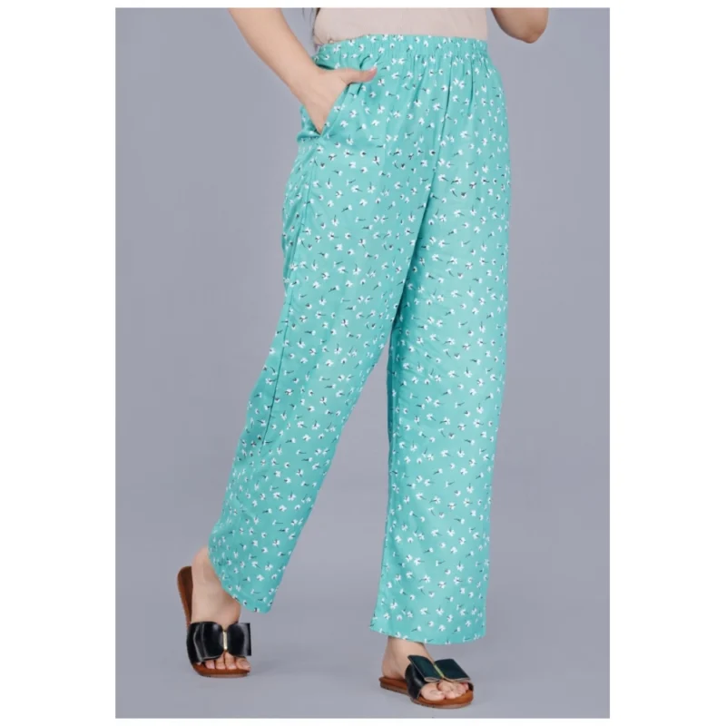 Generic Women's Casual Half Sleeve Printed Viscose Rayon Shirt With Pyjama Pant Night Suit Set (Green) - Image 4