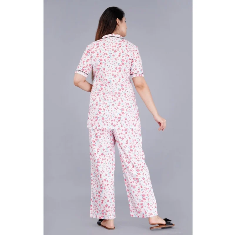 Generic Women's Casual Half Sleeve Printed Viscose Rayon Shirt With Pyjama Pant Night Suit Set (Baby Pink) - Image 6