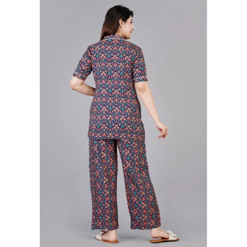 Generic Women's Casual Half Sleeve Printed Viscose Rayon Shirt With Pyjama Pant Night Suit Set (Blue) - Image 5