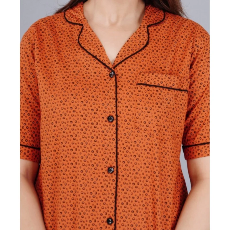 Generic Women's Casual Half Sleeve Printed Viscose Rayon Shirt With Pyjama Pant Night Suit Set (Brown) - Image 4