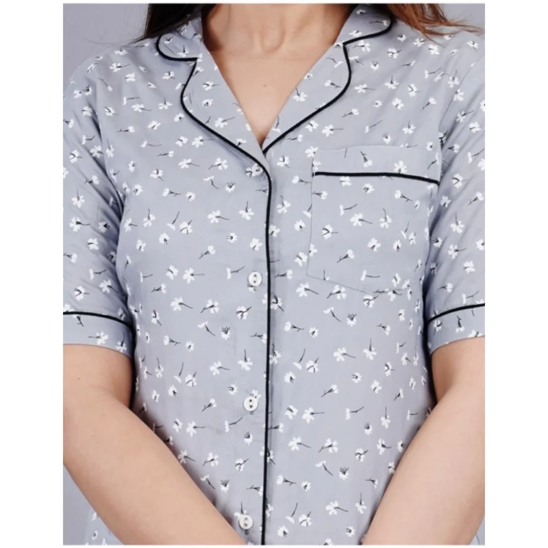 Generic Women's Casual Half Sleeve Printed Viscose Rayon Shirt With Pyjama Pant Night Suit Set (Grey) - Image 6