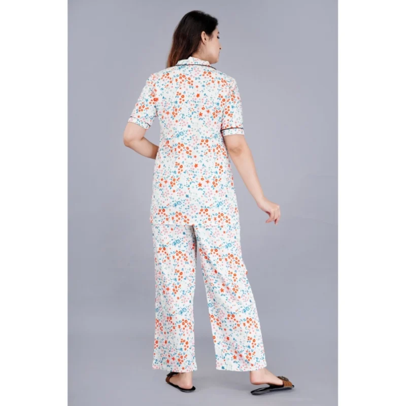 Generic Women's Casual Half Sleeve Printed Viscose Rayon Shirt With Pyjama Pant Night Suit Set (White) - Image 6
