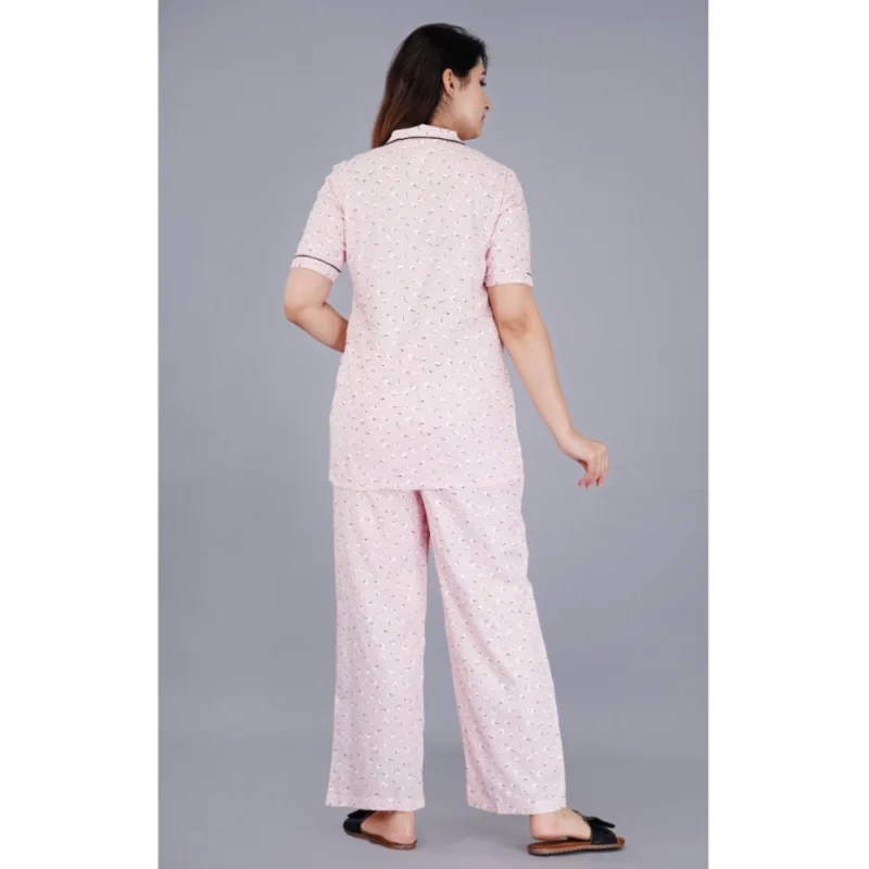 Generic Women's Casual Half Sleeve Printed Viscose Rayon Shirt With Pyjama Pant Night Suit Set (Pink) - Image 2
