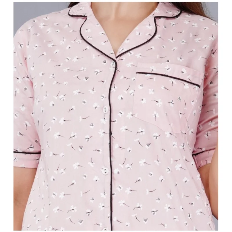 Generic Women's Casual Half Sleeve Printed Viscose Rayon Shirt With Pyjama Pant Night Suit Set (Pink) - Image 3