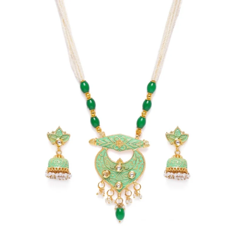 Generic Women's Rose Gold Plated Alloy Necklace & Earings Set (Green) - Image 2