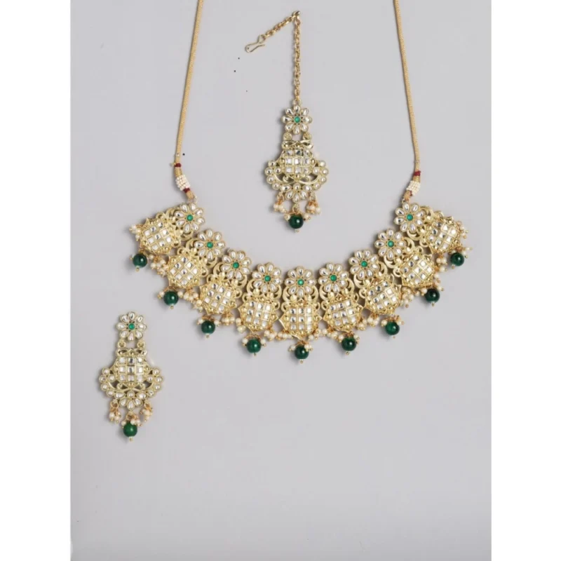 Generic Women's Rose Gold Plated Alloy Necklace & Earings Set (Green) - Image 3