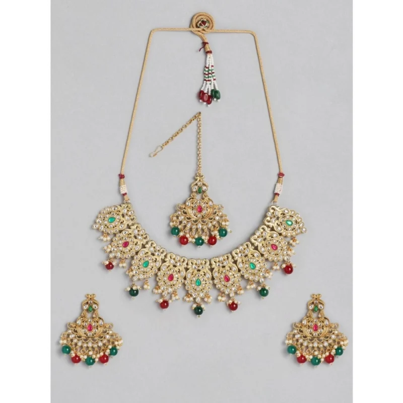 Generic Women's Rose Gold Plated Alloy Necklace & Earings Set (Light Green)