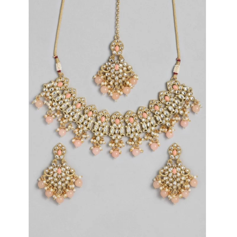 Generic Women's Rose Gold Plated Alloy Necklace & Earings Set (Pink) - Image 2