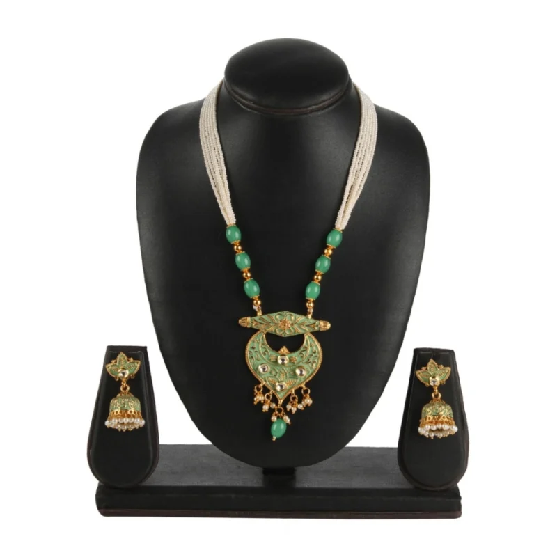 Generic Women's Rose Gold Plated Alloy Necklace & Earings Set (Green) - Image 3