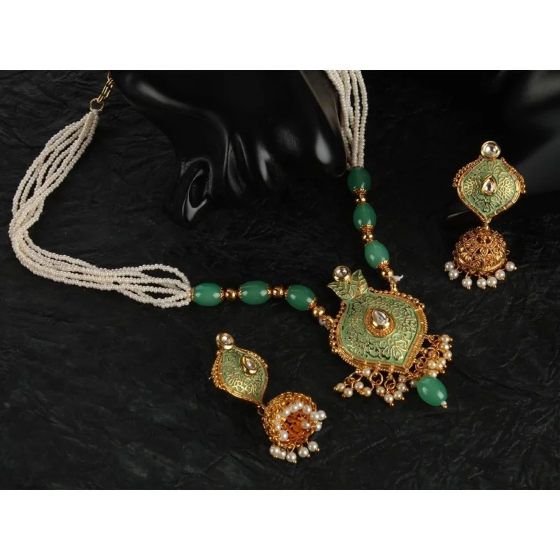 Generic Women's Rose Gold Plated Alloy Necklace & Earings Set (Green) - Image 4