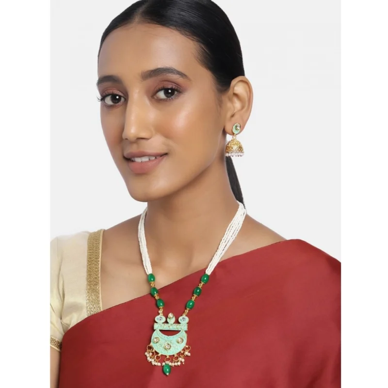 Generic Women's Rose Gold Plated Alloy Necklace & Earings Set (Green) - Image 5