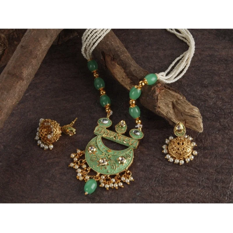 Generic Women's Rose Gold Plated Alloy Necklace & Earings Set (Green) - Image 4