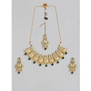 Generic Women's Rose Gold Plated Alloy Necklace & Earings Set (Green)