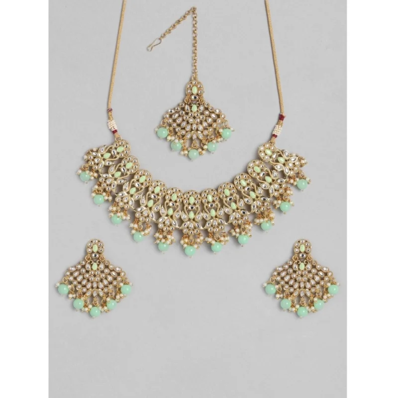 Generic Women's Rose Gold Plated Alloy Necklace & Earings Set (Light Green) - Image 2