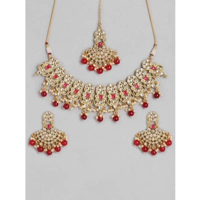 Generic Women's Rose Gold Plated Alloy Necklace & Earings Set (Red) - Image 4