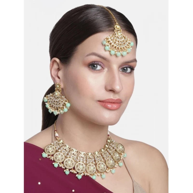 Generic Women's Rose Gold Plated Alloy Necklace & Earings Set (Light Green) - Image 3