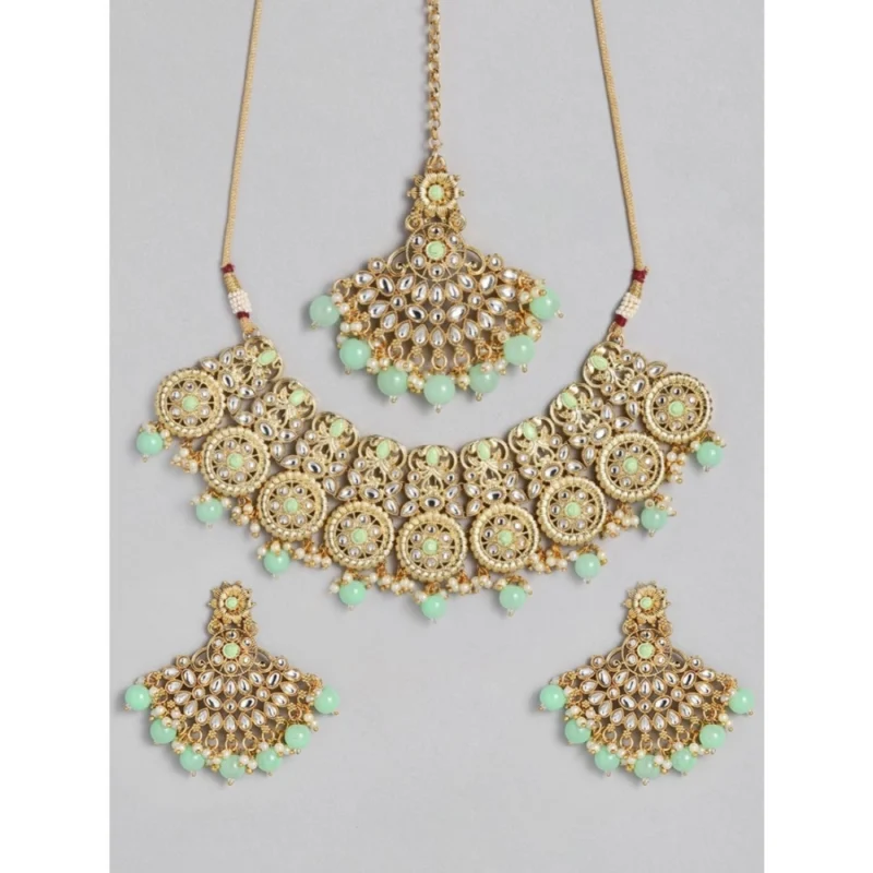 Generic Women's Rose Gold Plated Alloy Necklace & Earings Set (Light Green) - Image 2