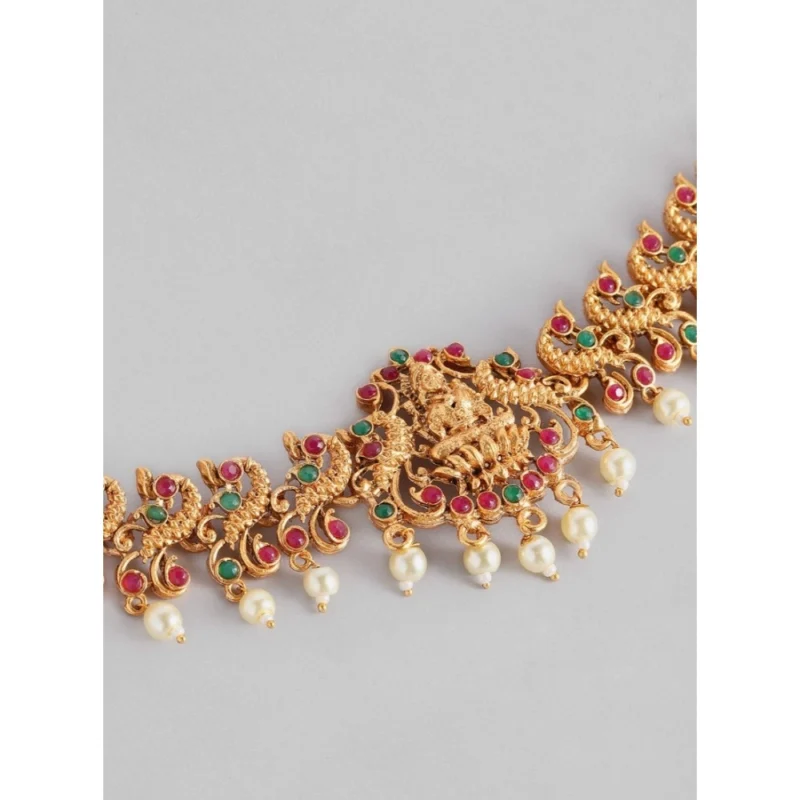 Generic Women's Rose Gold Plated Alloy Hip Belt Kamarband (Red & Green) - Image 3