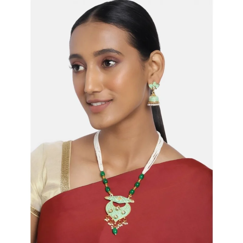Generic Women's Rose Gold Plated Alloy Necklace & Earings Set (Green) - Image 5
