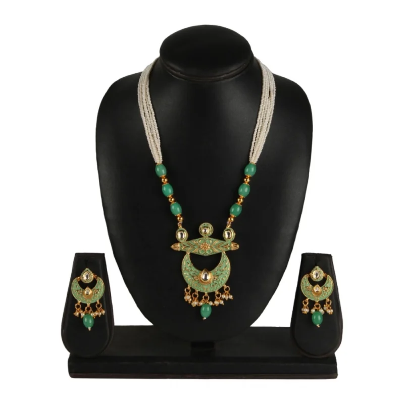 Generic Women's Rose Gold Plated Alloy Necklace & Earings Set (Green)