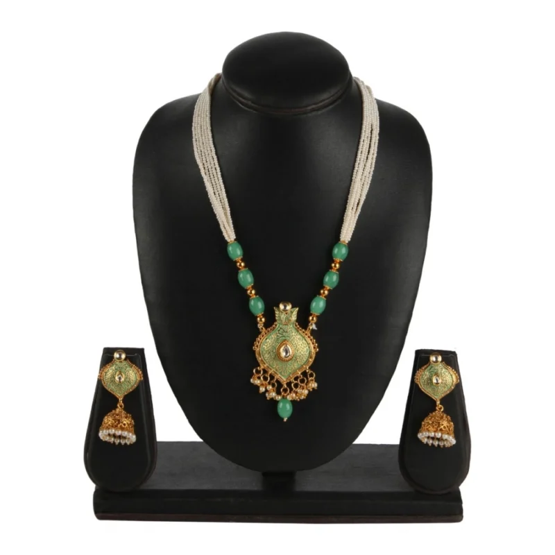 Generic Women's Rose Gold Plated Alloy Necklace & Earings Set (Green) - Image 3