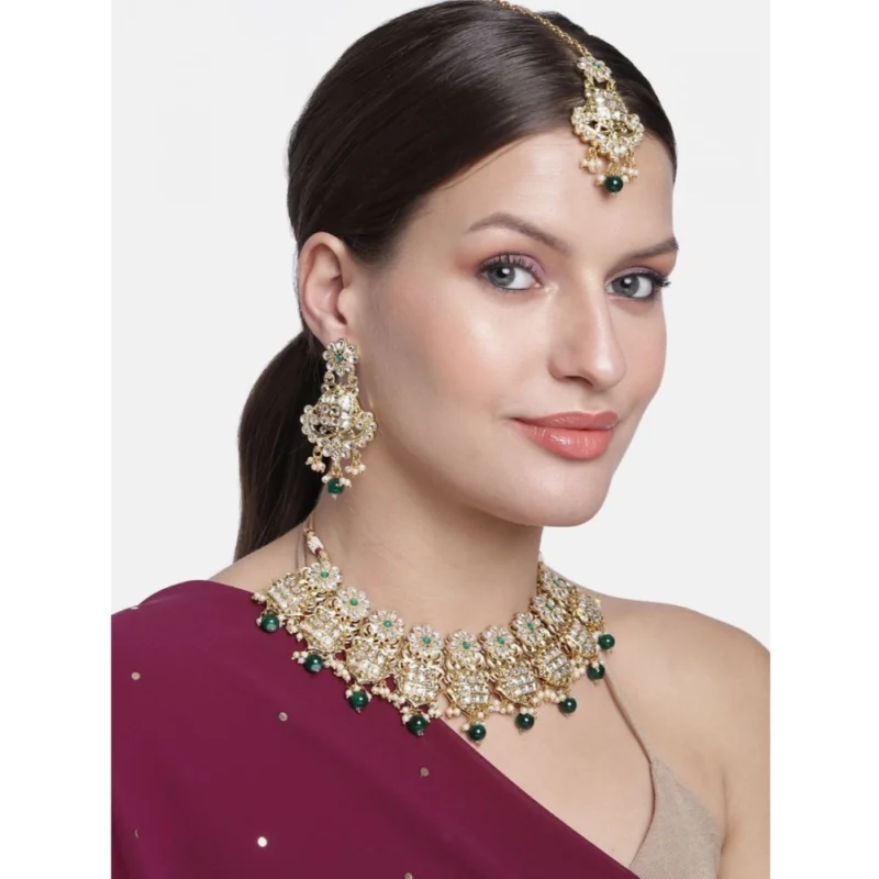 Generic Women's Rose Gold Plated Alloy Necklace & Earings Set (Green) - Image 2