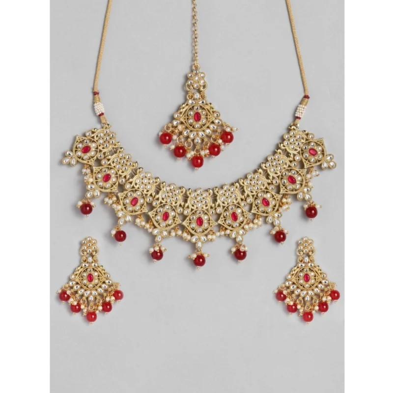 Generic Women's Rose Gold Plated Alloy Necklace & Earings Set (Red) - Image 2