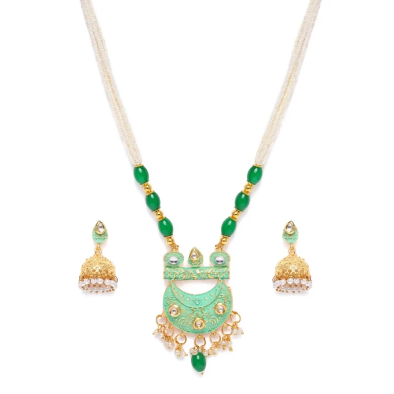 Generic Women's Rose Gold Plated Alloy Necklace & Earings Set (Green) - Image 3