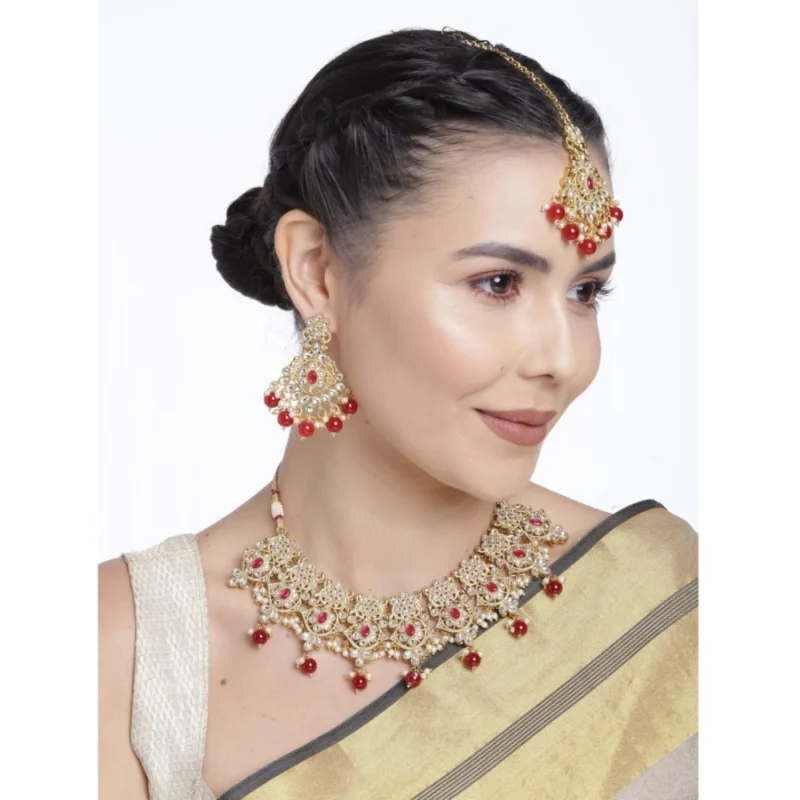 Generic Women's Rose Gold Plated Alloy Necklace & Earings Set (Red) - Image 3
