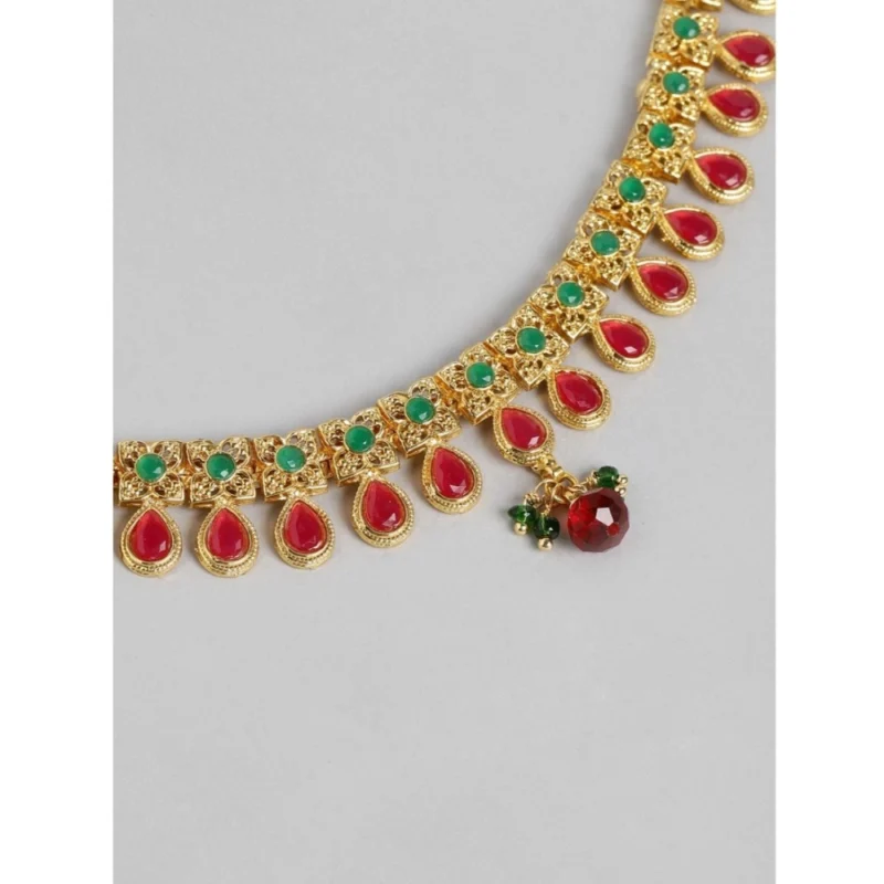 Generic Women's Rose Gold Plated Alloy Necklace & Earings Set (Green & Red) - Image 2