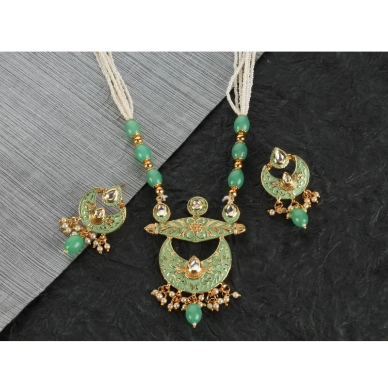 Generic Women's Rose Gold Plated Alloy Necklace & Earings Set (Green) - Image 2