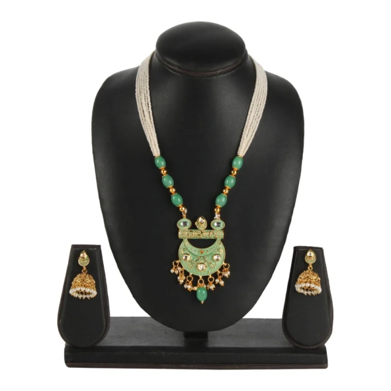 Generic Women's Rose Gold Plated Alloy Necklace & Earings Set (Green) - Image 2