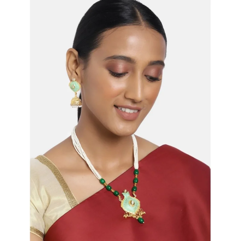 Generic Women's Rose Gold Plated Alloy Necklace & Earings Set (Green) - Image 5