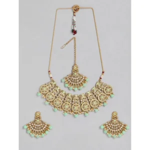Generic Women's Rose Gold Plated Alloy Necklace & Earings Set (Light Green)