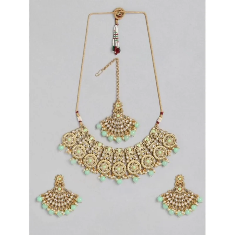 Generic Women's Rose Gold Plated Alloy Necklace & Earings Set (Light Green)