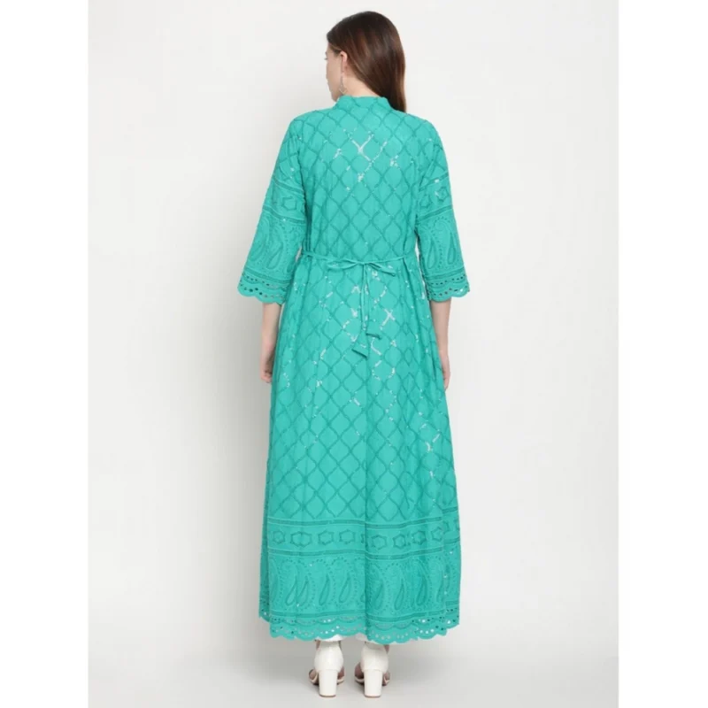Generic Women's Casual 3/4th Sleeve Embroidered Cotton Kurti (Blue) - Image 6