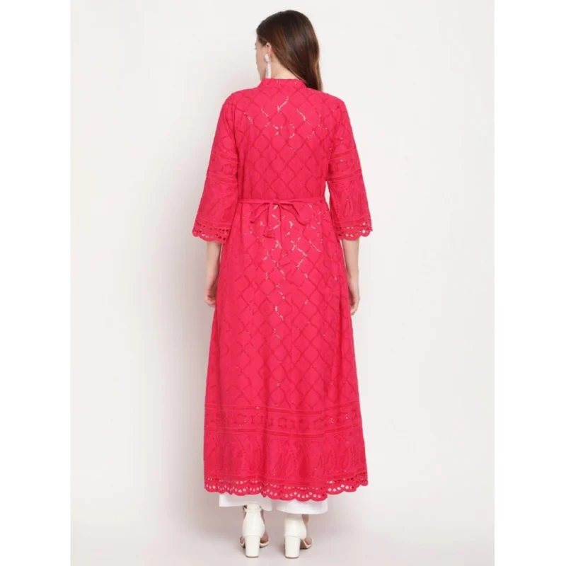 Generic Women's Casual 3/4th Sleeve Embroidered Cotton Kurti (Magenta) - Image 6